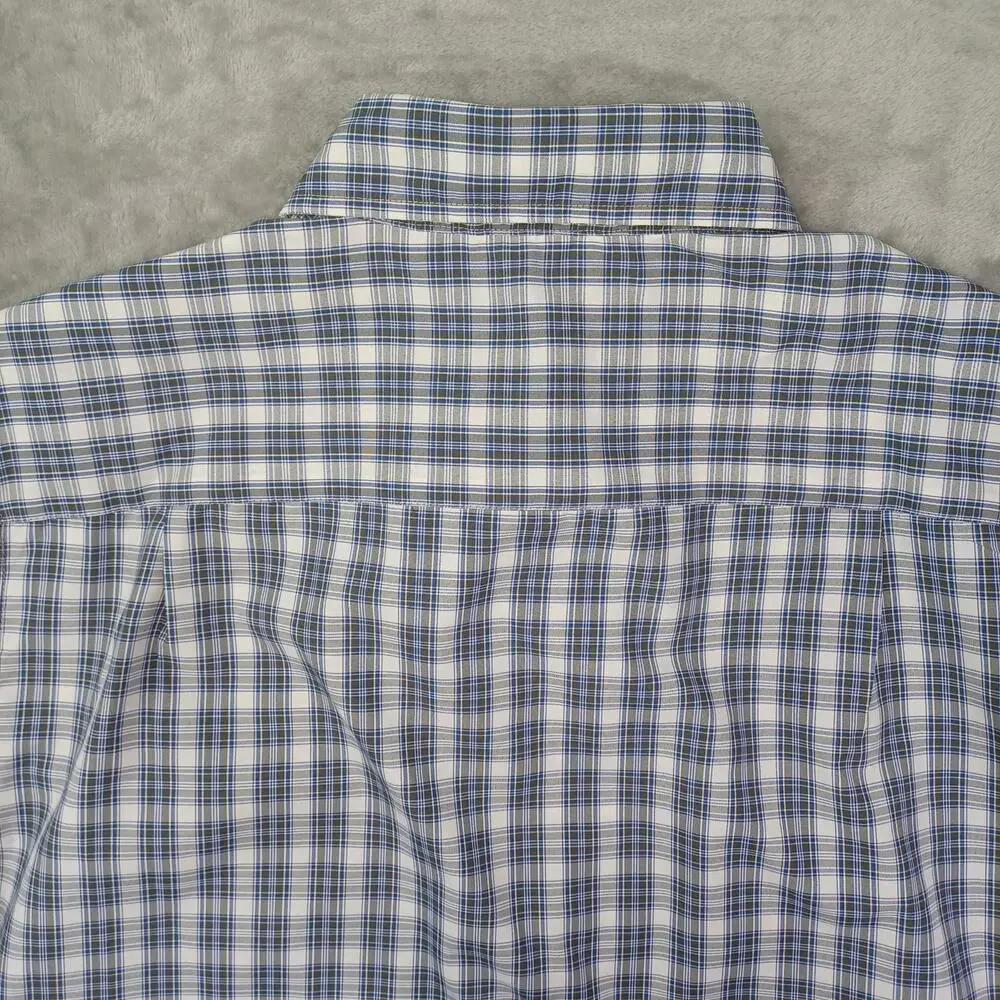 CHAPS Button Down Shirt Men S White Blue Plaid UPF 50 Quick Dry Short Sleeve NWT